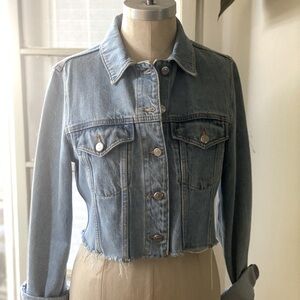 Topshop cropped denim jacket with frayed edge size 6